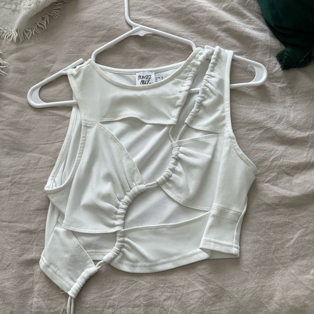 Princess Polly twist/ cut out shirt white size 6
